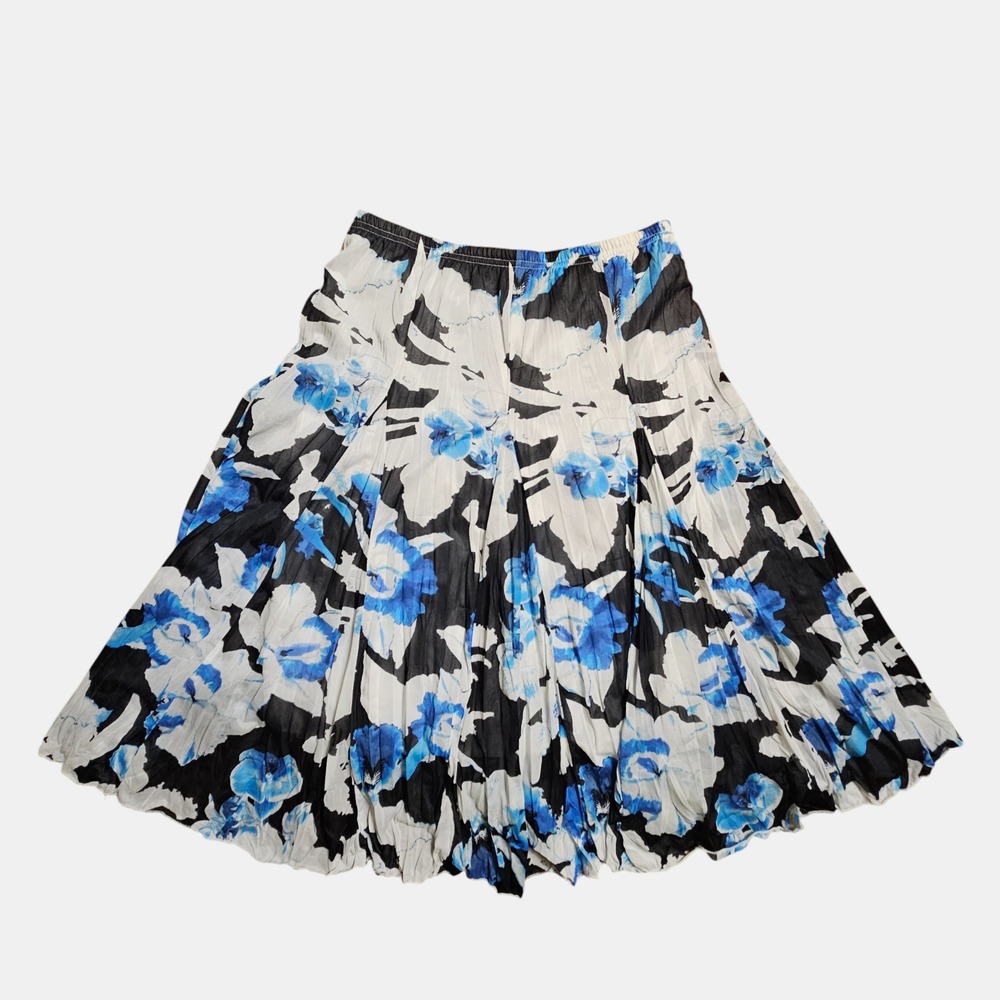 Larry Levine Floral Godet Style Pleated A-Line Midi Skirt S Pull-On Cottagecore